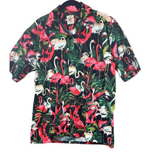 Max Boxxer Men’s Medium Hawaiian Shirt Flamingo Print Short‎ Sleeve Vacation Top
